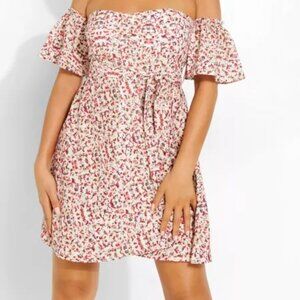[EU Exclusive] boohoo Petite Floral Off Shoulder Skater Dress